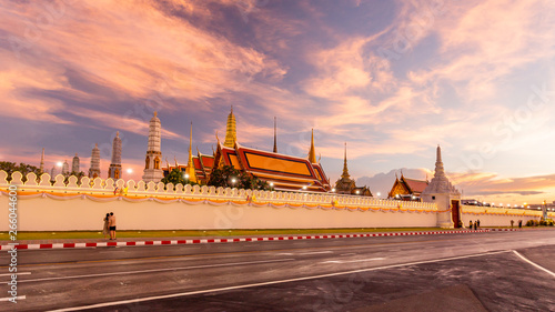 Grand Palace or Wat Phra Keaw in beautiful background sky, Street view shot, Bangkok city, Thailand
