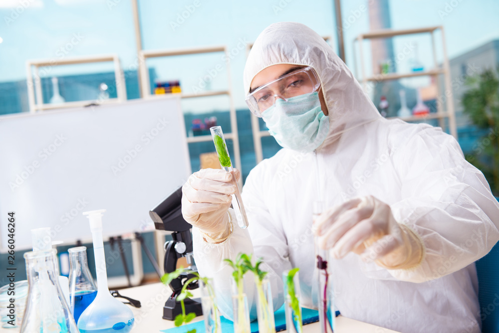 Male biotechnology scientist chemist working in the lab Male biotechnology scientist chemist working in the lab