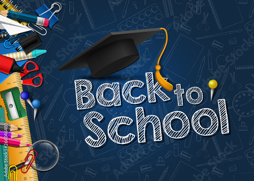 Welcome Back to School - Back to School Vector Illustration. Back to school education with school supplies - Back to school isolated vector.