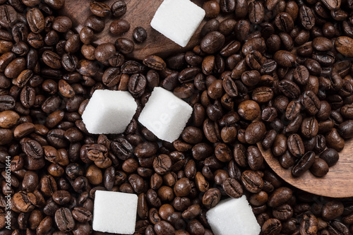 Coffee beans and sugar cubes