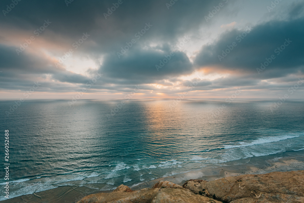 View of the Pacific Ocean at sunset from Torrey Pines State Reserve in San Diego, California View of the Pacific Ocean at sunset from Torrey Pines State Reserve in San Diego, California