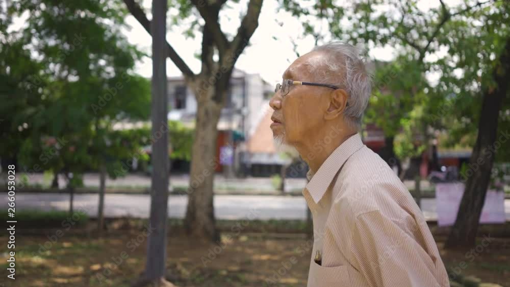 Side view of lonely senior man walking alone at the park while enjoying leisure time. Shot in 4k resolution Side view of lonely senior man walking alone at the park while enjoying leisure time. Shot in 4k resolution
