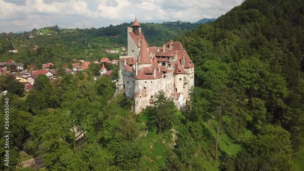 Bran castle aerial view attributed to count Dracula in Transylvania Romania also known as a royal palace of the Queen Bran castle aerial view attributed to count Dracula in Transylvania Romania also known as a royal palace of the Queen