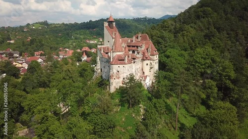 Bran castle aerial view attributed to count Dracula in Transylvania Romania also known as a royal palace of the Queen