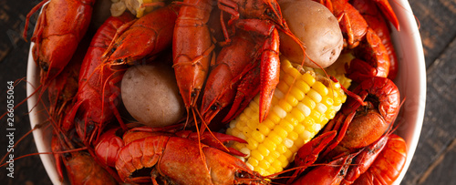 Photography A Crawfish Boil with Corn on the Cob and Potatoes