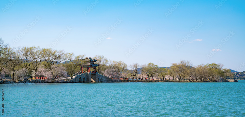 The west bank Spring of Kunming Lake in Summer Palace, Beijing, China. Spring in Beijing Summer Palace