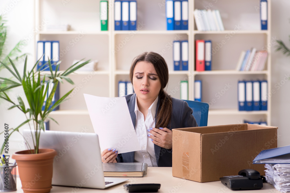 Dismissal and firing concept with woman employee Dismissal and firing concept with woman employee
