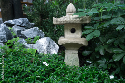 Japanese stone lantern in the garden