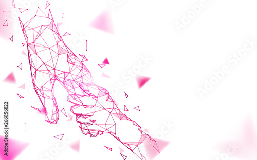 Close up of father and a child hands. Abstract lines, triangles and particle style design. Illustration vector