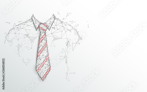 Happy Fathers Day. Necktie and white shirt on white background. Abstract lines, triangles and particle style design. Illustration vector