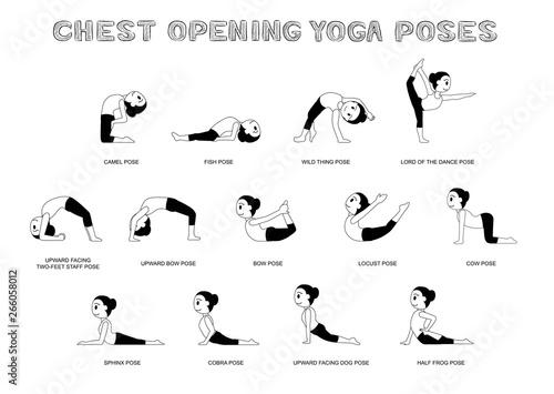 Yoga Chest Opening Poses Vector Illustration Monochrome
