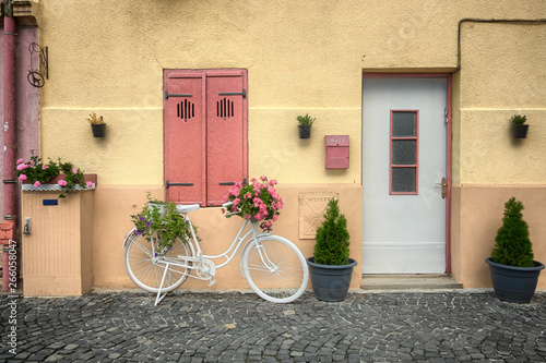 Retro White Bicycle With Flowers photo