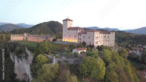 Aerial view of Angera castle above the Lake Maggiore in Lombardia Italy 