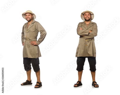 Man in safari hat isolated on white