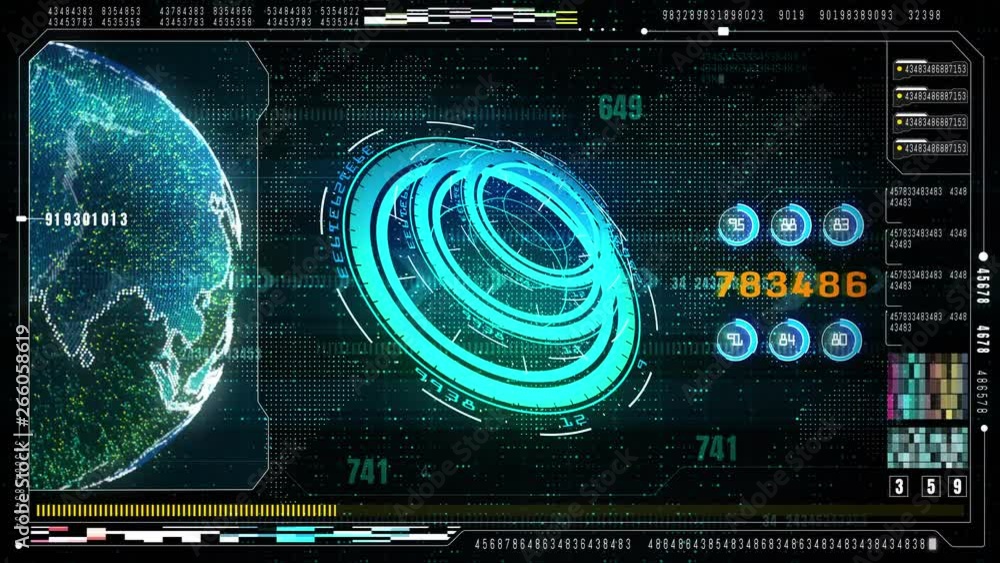 Hi-Tech motion graphic futuristic user interface head up display screen with digital data and information display for digital background. Computer desktop display screen concept