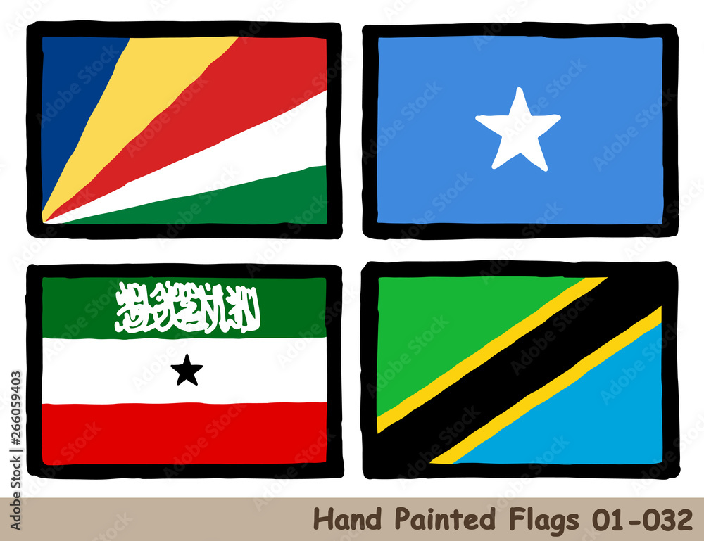 手描きの旗アイコン セーシェルの国旗 ソマリアの国旗 ソマリランドの国旗 タンザニアの国旗 Flag Of The Seychelles Somalia Somaliland Tanzania Hand Drawn Isolated Vector Icon Stock Vector Adobe Stock