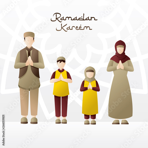 Illustration of a family welcoming the month of Ramadan