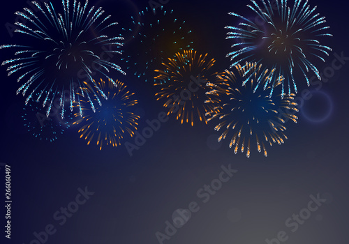 Brightly Colorful Fireworks on twilight background