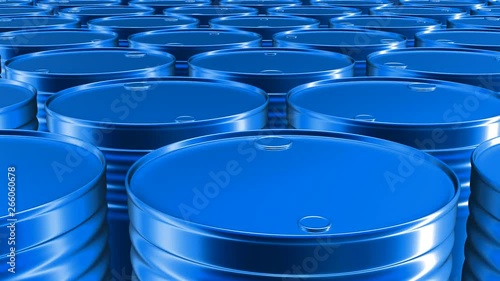 Looping 3D animation of the blue oil barrels in UHD