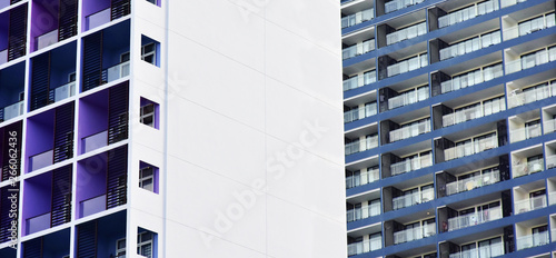 Obraz na płótnie July 7, 2018. Vietnam. Nha Trang. Textured details of modern hotel residential skyscraper. Concepts of economics, financial, future. Abstract building background w salonie