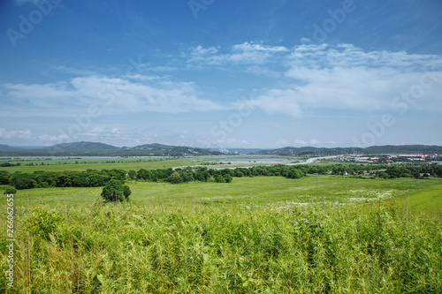 Green Field Forest Sky Blue