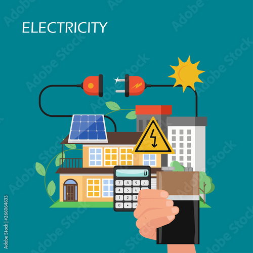Solar panels electricity concept vector flat illustration
