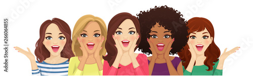 Portrait of surprised mixed race women with open mouth isolated vector illustration