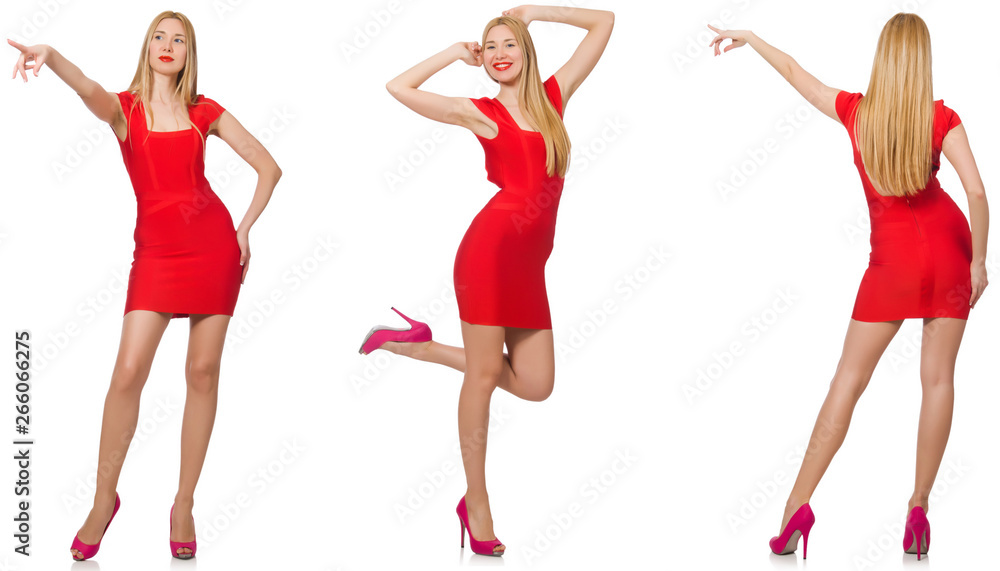 Beautiful woman in red dress isolated on white Beautiful woman in red dress isolated on white