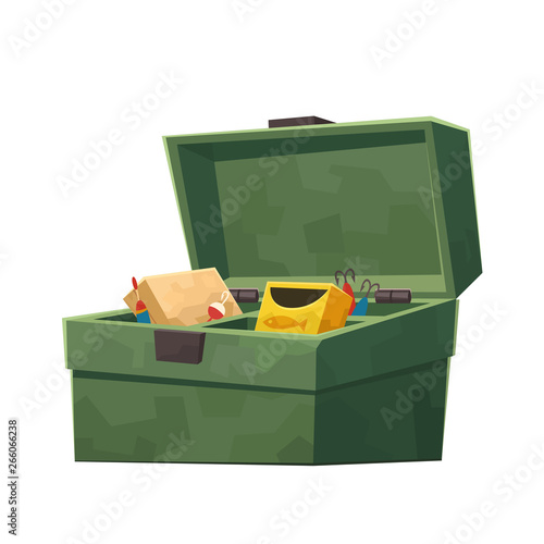 Green fishing tackle box isolated on white background