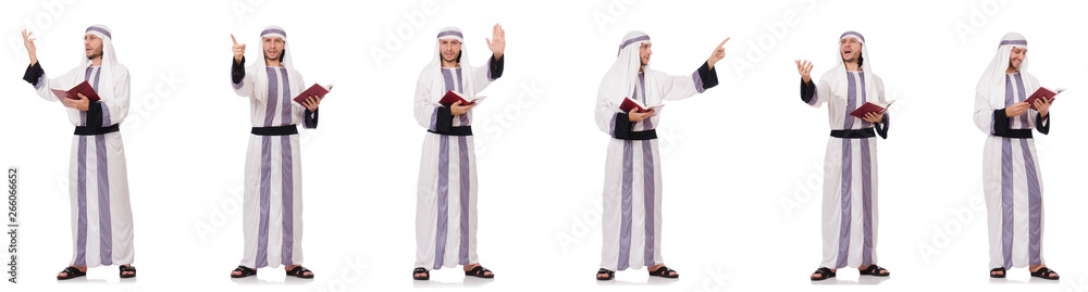 Arab man with koran isolated on white Arab man with koran isolated on white