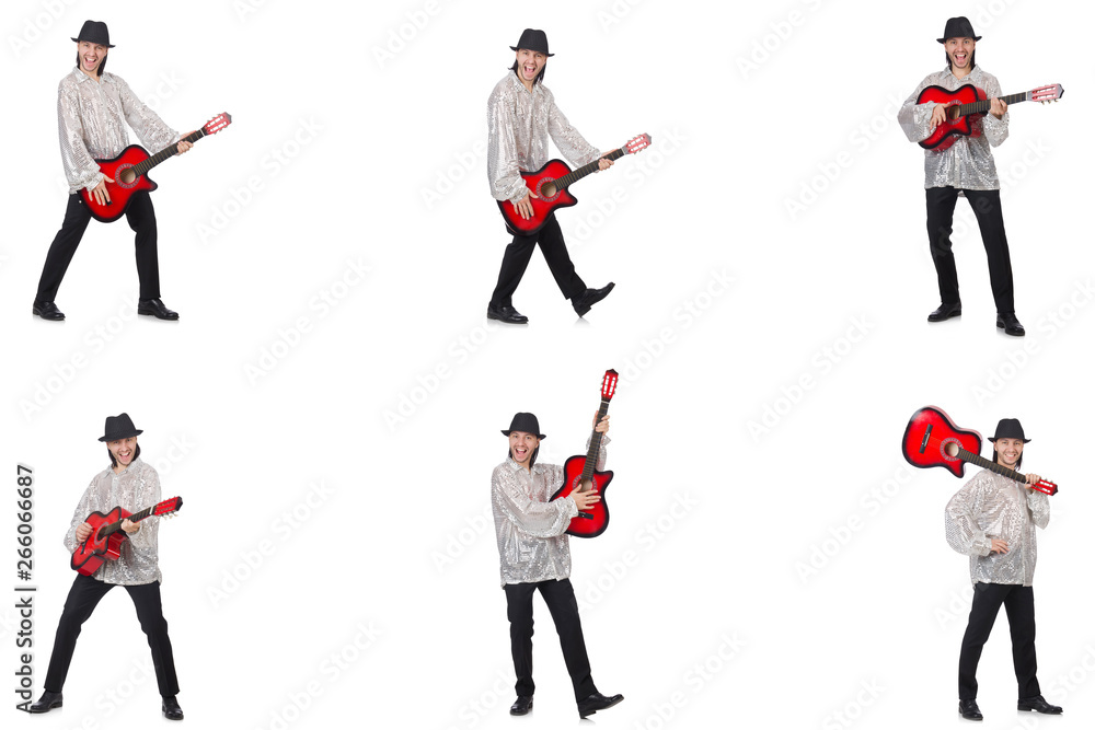 Young man with guitar isolated on white Young man with guitar isolated on white