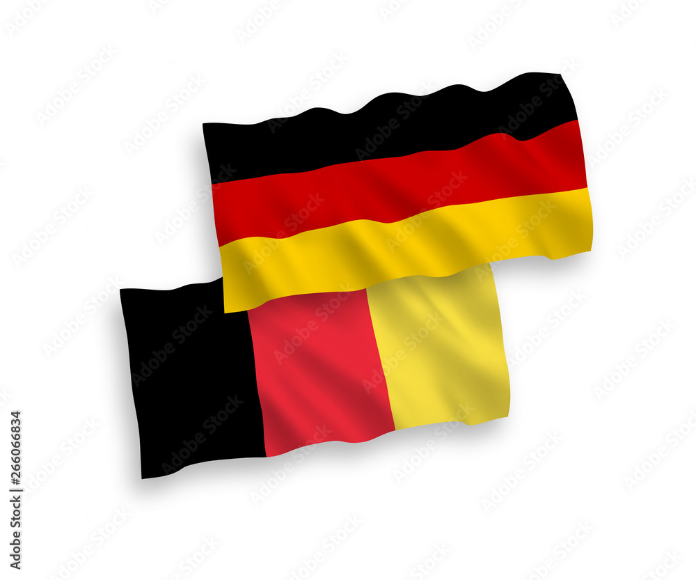 National vector fabric wave flags of Germany and Belgium isolated on white background. 1 to 2 proportion. National vector fabric wave flags of Germany and Belgium isolated on white background. 1 to 2 proportion.