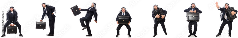 Arab businessman with suitcase isolated on white Arab businessman with suitcase isolated on white