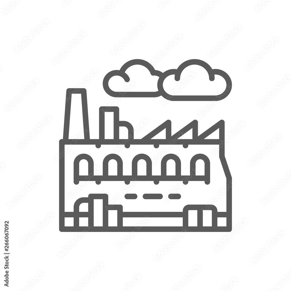 Industrial factory, plant line icon.