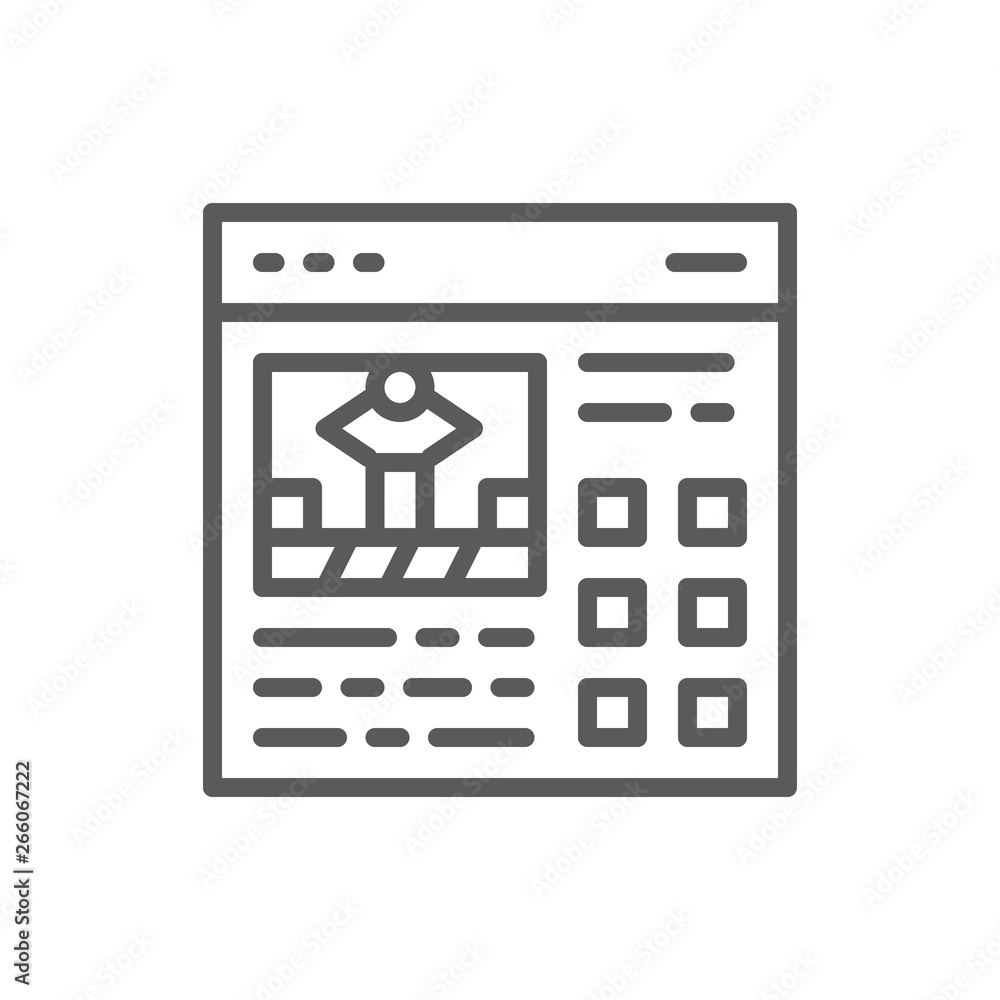 Project presentation, manual to mechanism line icon. Project presentation, manual to mechanism line icon.