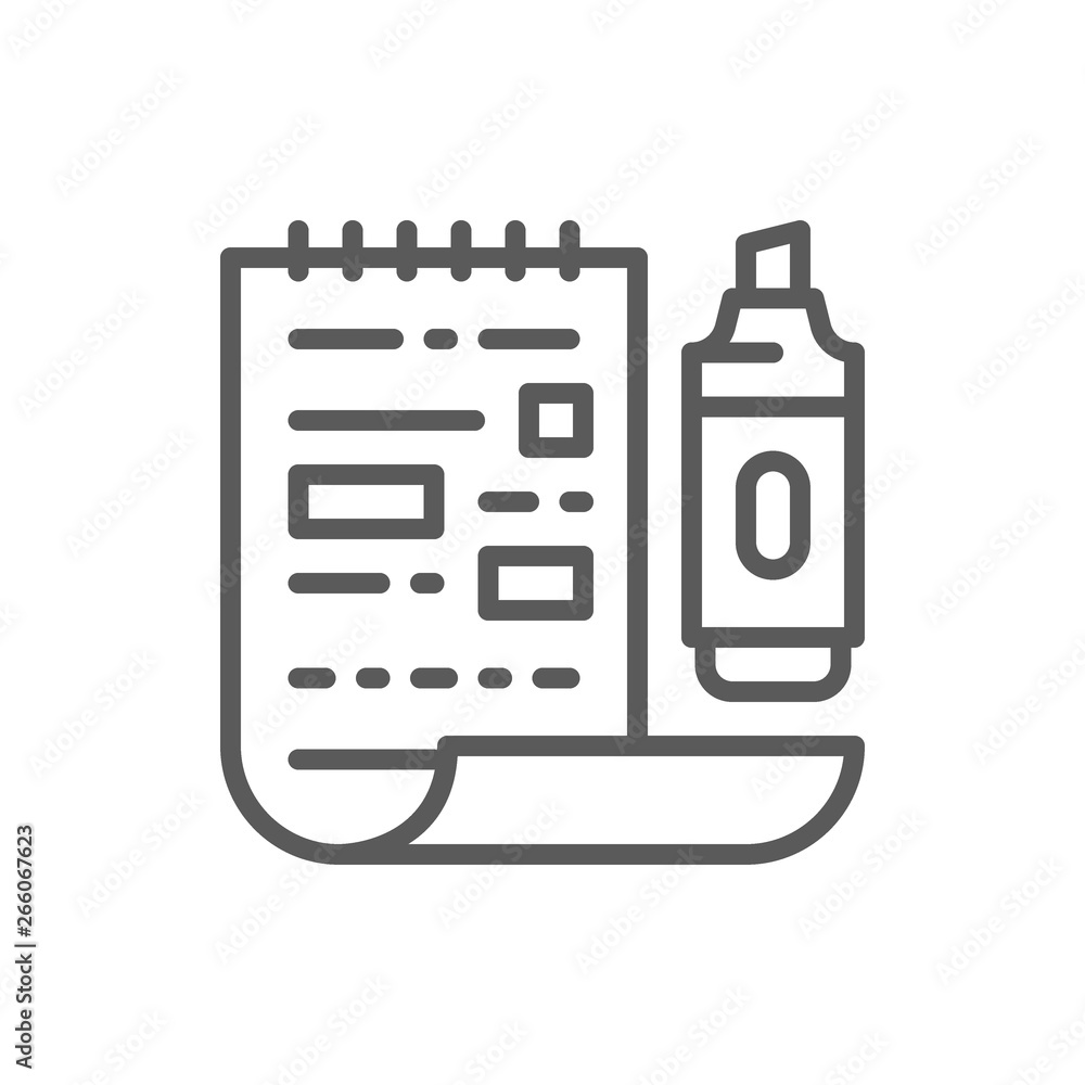 Sheet with a marker, underlined word line icon. Sheet with a marker, underlined word line icon.