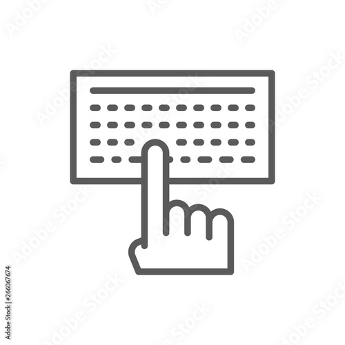 Man typing text on keyboard line icon.