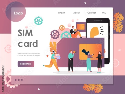 SIM card vector website landing page design template