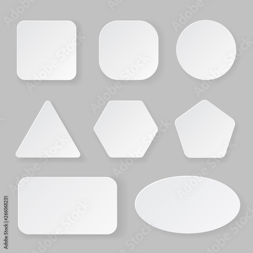Blank buttons icon set of circle, square, pentagon, hexagon, triangle, heptagon, rectangle.