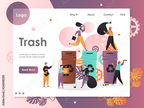 Trash vector website landing page design template