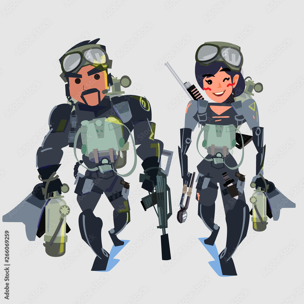 Fototapeta premium Navy seal team couple - vector illustration