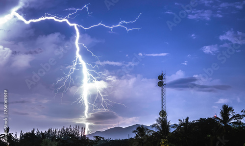 Wireless high speed like lightning power. blue sky and white black cloud color background