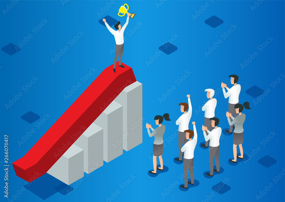 Future Business Leader Concept Finance Manager Business Man.Flat Isometric People Executive Manager Vector Investor trader Business future vision Individual success. vector illustration