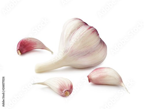 Fresh garlic with garlic cloves isolated on white background