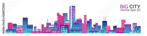 City scape with colorful various buildings