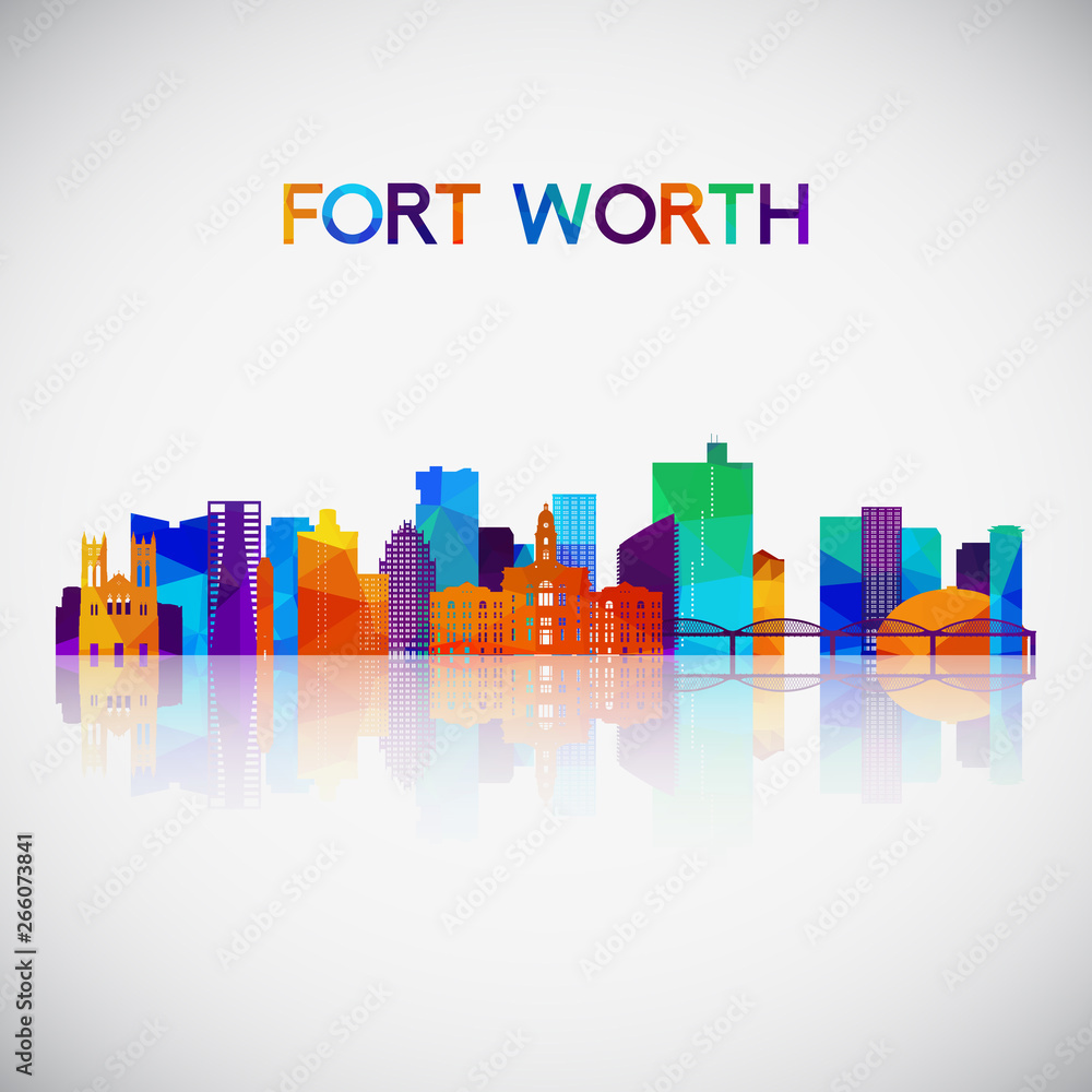 Fort Worth skyline silhouette in colorful geometric style. Symbol for your design. Vector illustration.