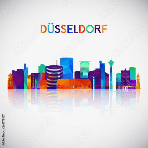 D  sseldorf skyline silhouette in colorful geometric style. Symbol for your design. Vector illustration.