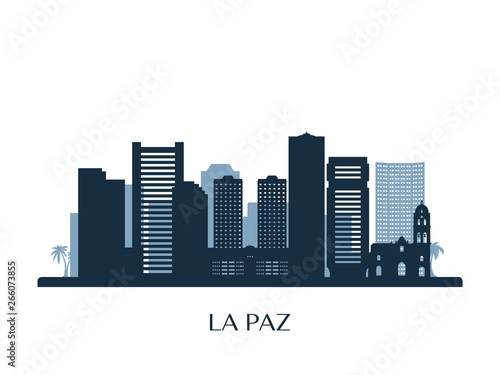 La Paz skyline, monochrome silhouette. Vector illustration.