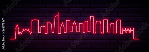 Red neon skyline of Los Angeles city. Bright Los Angeles long banner. Vector illustration.
