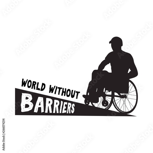 Man in wheelchai silhouette. Vector disabled man.World without barriers.